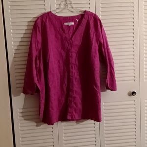 Ladies button down blouse size 20, color raspberry, 3/4 sleeve , cotton.